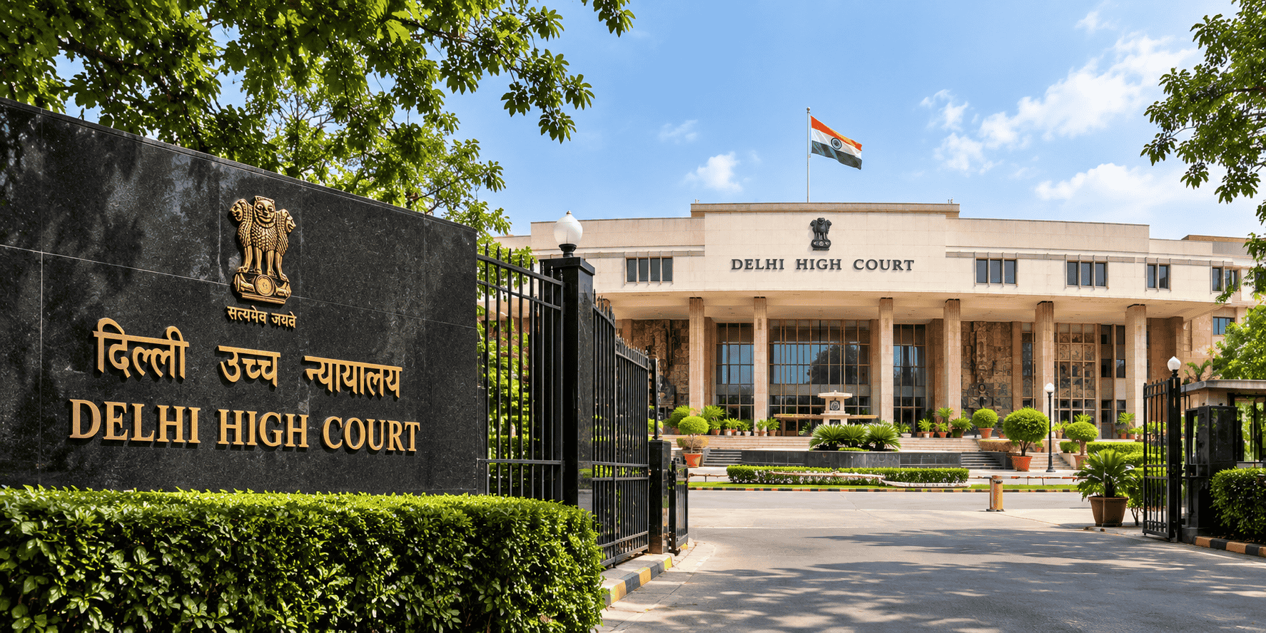 Entrance gate and name plaque of the Delhi High Court